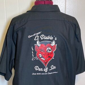 PREOWNED El Diablo’s Den of Sin men’s Red Kap brand garage work shirt Black 2XL